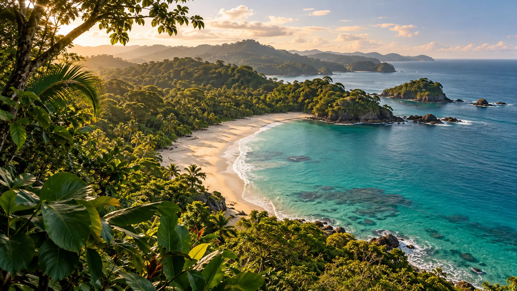 Una bahía tropical rodeada de bosque